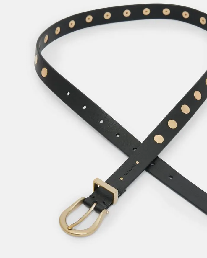 Michaela Studded Leather Belt Blackwarm Brass Women AllSaints Leather Belts