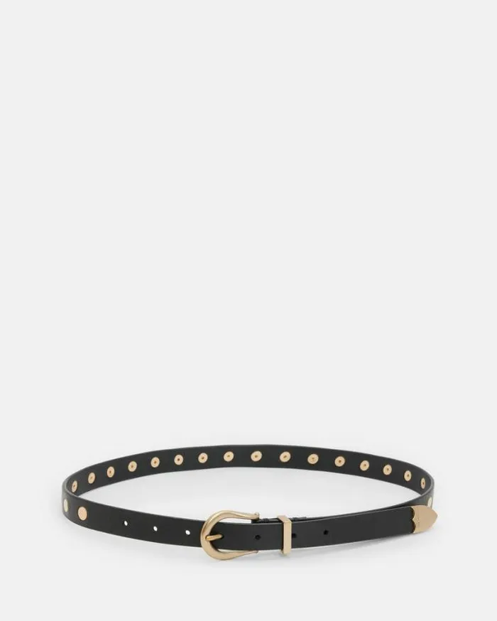 Michaela Studded Leather Belt Blackwarm Brass Women AllSaints Leather Belts