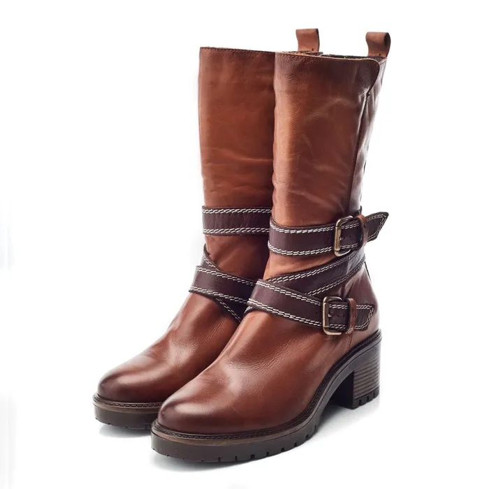 MidCalf Boots Women Moda In Pelle Bayeux Tan Leather