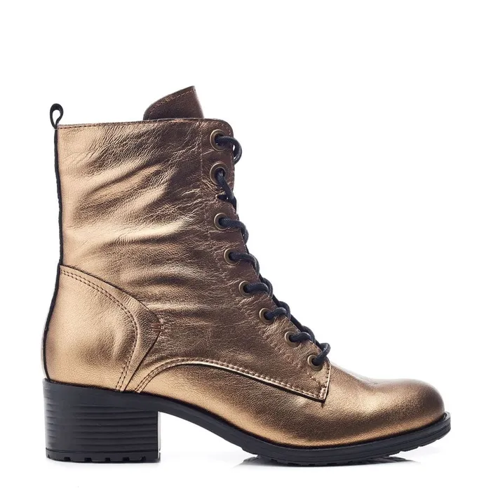 MidCalf Boots Women Moda In Pelle Bezzie Gold Metallic Leather