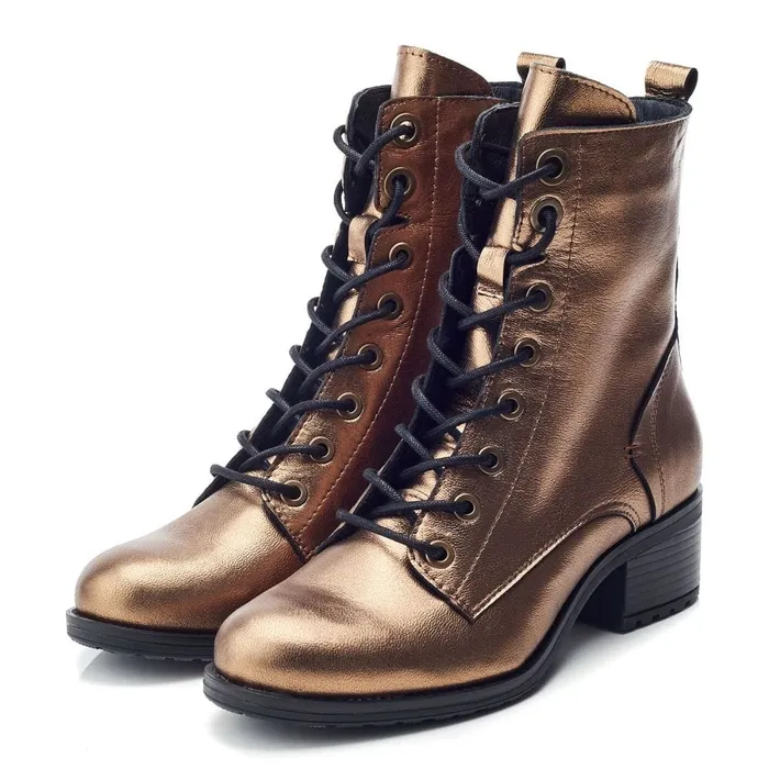 MidCalf Boots Women Moda In Pelle Bezzie Gold Metallic Leather