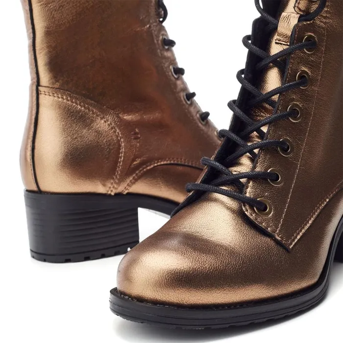 MidCalf Boots Women Moda In Pelle Bezzie Gold Metallic Leather