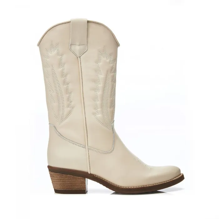 MidCalf Boots Women Moda In Pelle Fanntine Cream Leather