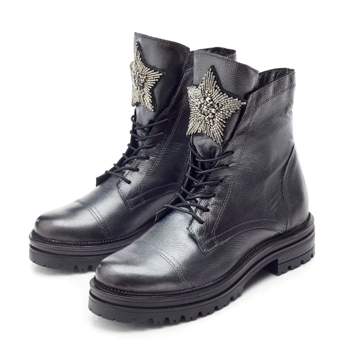 MidCalf Boots Women Moda In Pelle Oakleigh Dark Pewter Leather