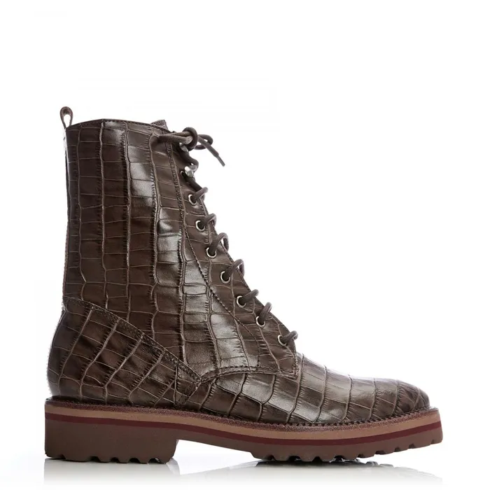 MidCalf Boots Women Moda In Pelle Shoon Sh Gator Brown Croc