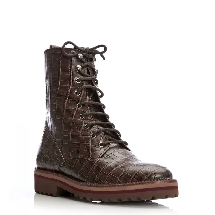 MidCalf Boots Women Moda In Pelle Shoon Sh Gator Brown Croc