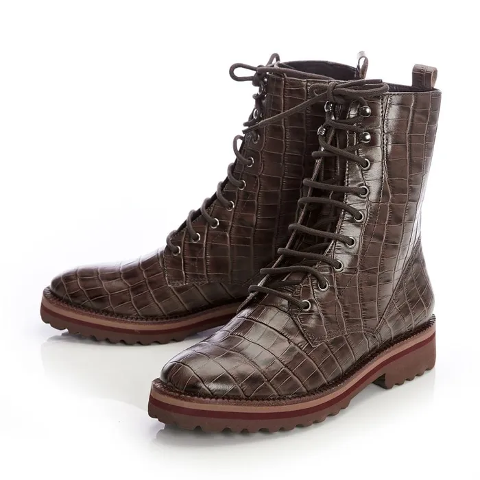 MidCalf Boots Women Moda In Pelle Shoon Sh Gator Brown Croc