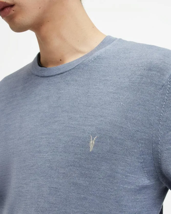 Mode Merino Crew Neck Ramskull Sweater Dusty Blue Men AllSaints Sweaters