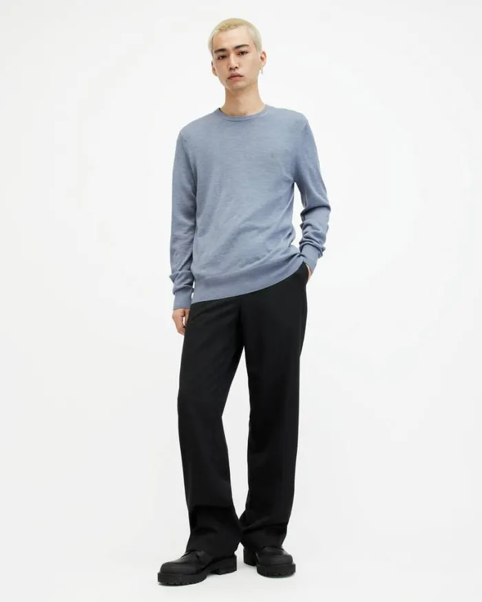Mode Merino Crew Neck Ramskull Sweater Dusty Blue Men AllSaints Sweaters