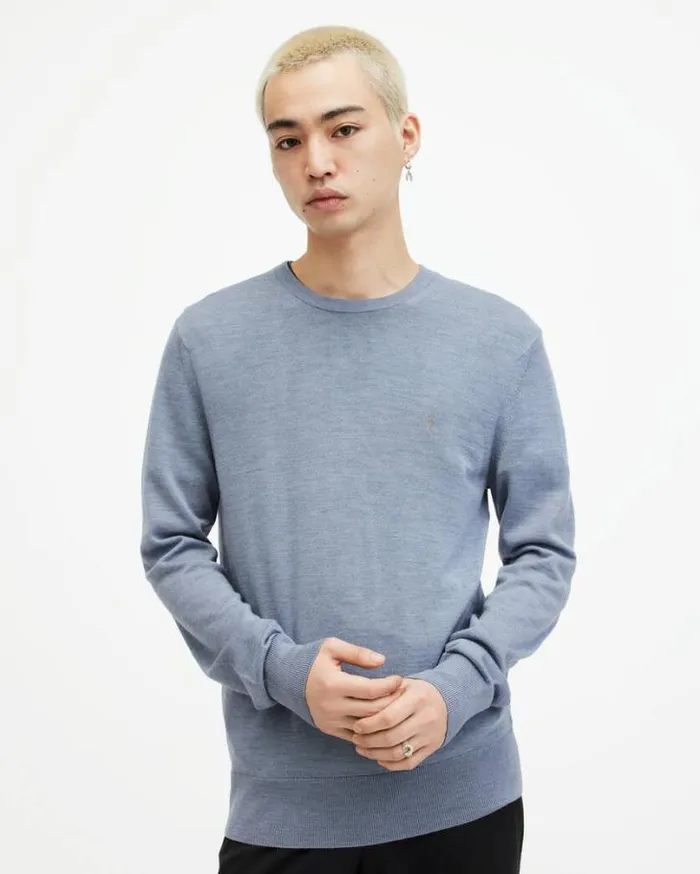 Mode Merino Crew Neck Ramskull Sweater Dusty Blue Men AllSaints Sweaters