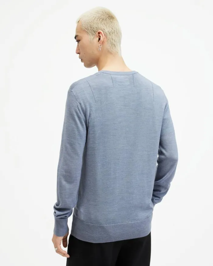 Mode Merino Crew Neck Ramskull Sweater Dusty Blue Men AllSaints Sweaters
