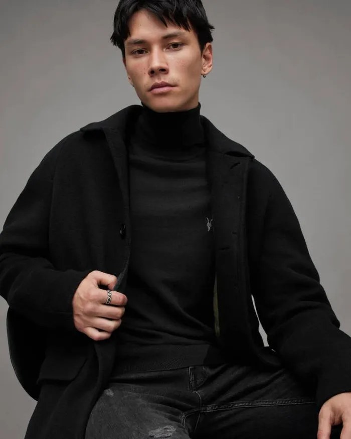 Mode Merino Roll Neck Ramskull Sweater Black Men AllSaints Sweaters