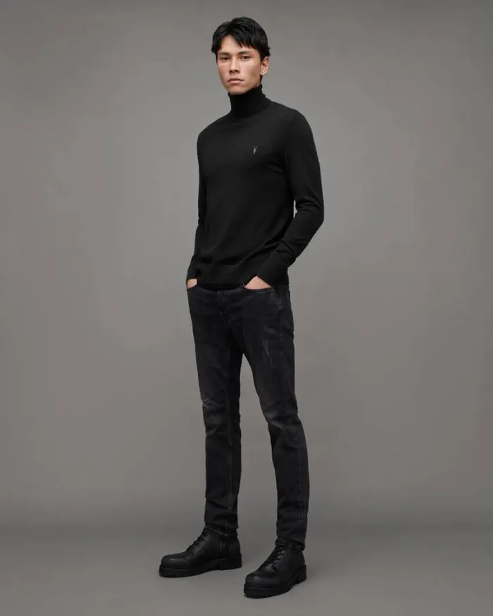 Mode Merino Roll Neck Ramskull Sweater Black Men AllSaints Sweaters