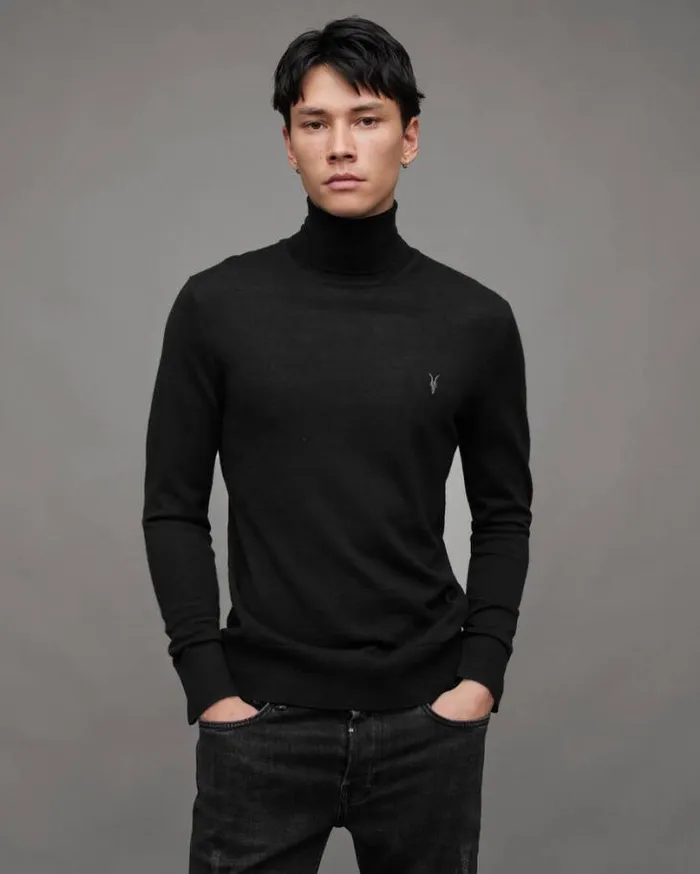 Mode Merino Roll Neck Ramskull Sweater Black Men AllSaints Sweaters