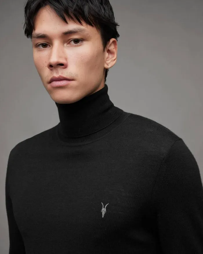 Mode Merino Roll Neck Ramskull Sweater Black Men AllSaints Sweaters