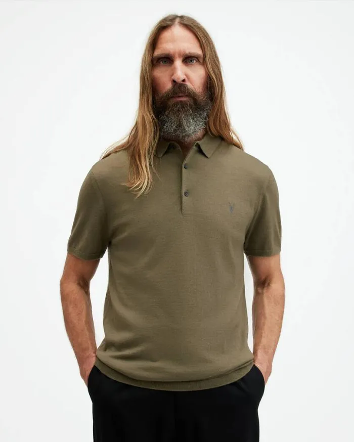 Mode Merino Short Sleeve Polo Shirt Avo Green Men AllSaints Sweaters