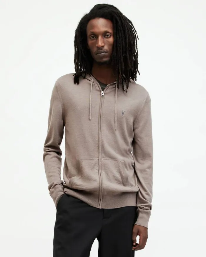Mode Merino Zip Up Ramskull Hoodie Chestnut Taupe Men AllSaints Sweatshirts and Hoodies