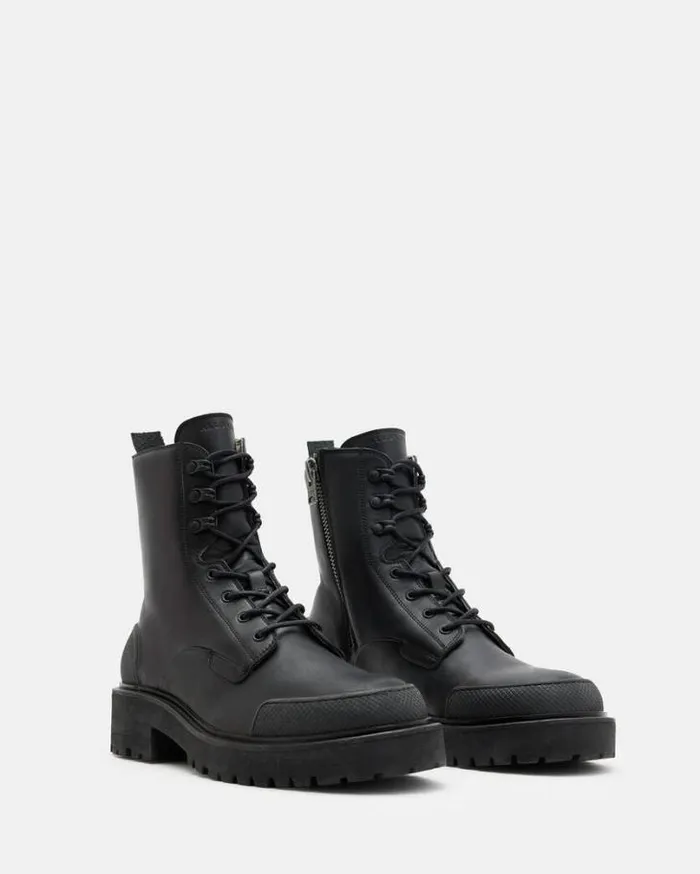 Mudfox Lace Up Chunky Leather Boots Black Men AllSaints Shoes and Boots