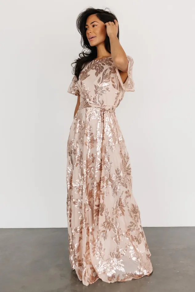 Muse Sequin Maxi Dress Rose Gold Women Baltic Born Embellished Sequin