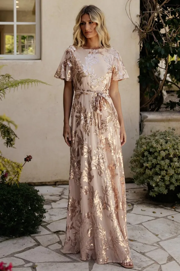 Muse Sequin Maxi Dress Rose Gold Women Baltic Born Embellished Sequin