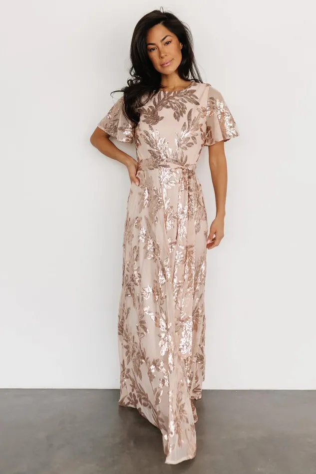Muse Sequin Maxi Dress Rose Gold Women Baltic Born Embellished Sequin