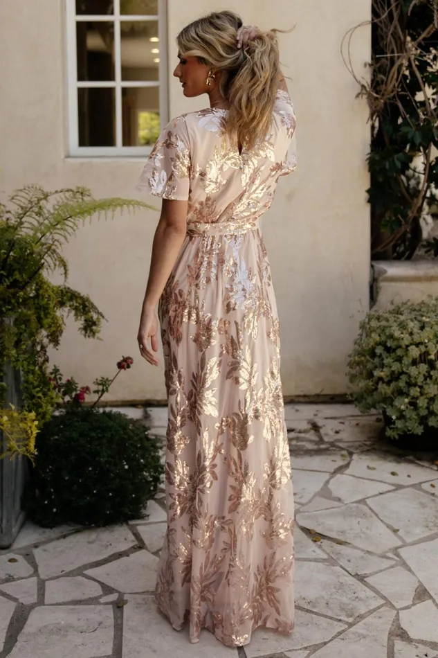 Muse Sequin Maxi Dress Rose Gold Women Baltic Born Embellished Sequin