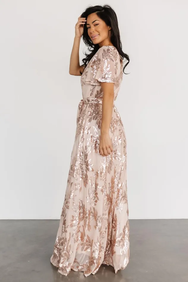 Muse Sequin Maxi Dress Rose Gold Women Baltic Born Embellished Sequin