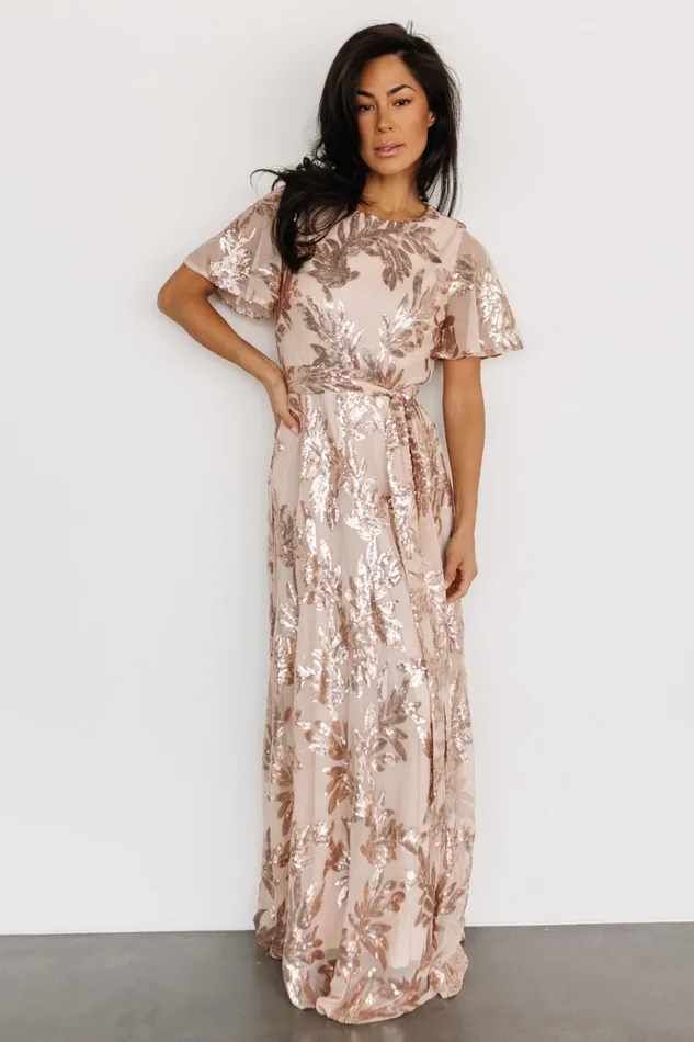Muse Sequin Maxi Dress Rose Gold Women Baltic Born Embellished Sequin