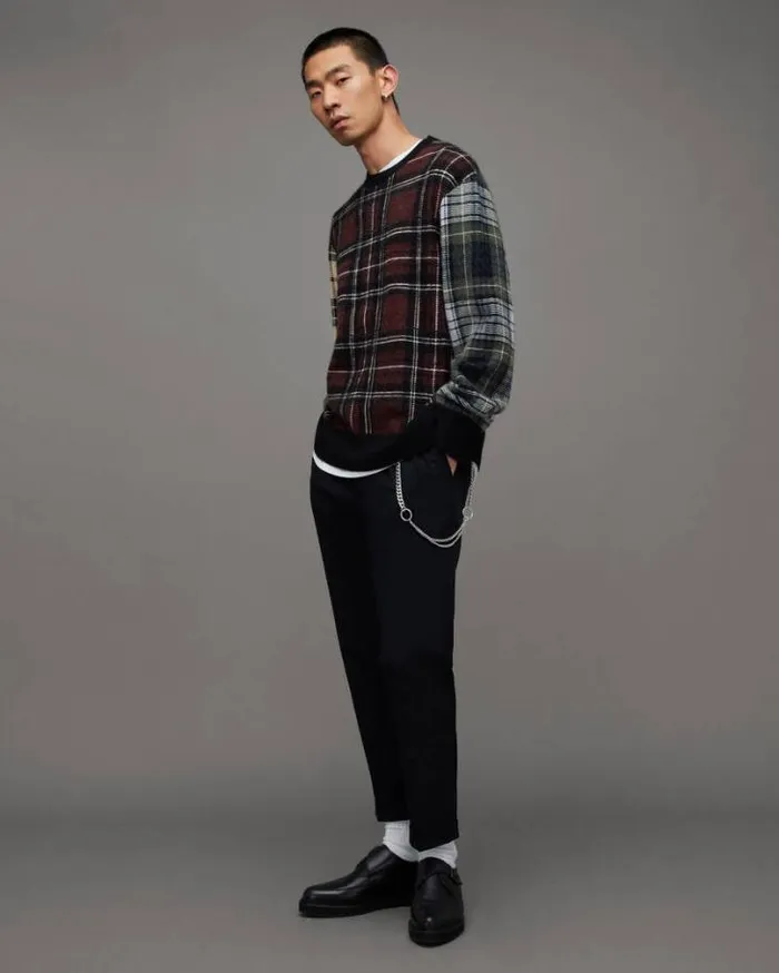 Ness Tartan Jacquard Oversized Sweater Blackmaroon Red Men AllSaints Sweaters Ness Tartan Jacquard Oversized Sweater Blackmaroon Red Men AllSaints Sweaters