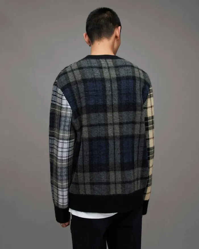 Ness Tartan Jacquard Oversized Sweater Blackmaroon Red Men AllSaints Sweaters Ness Tartan Jacquard Oversized Sweater Blackmaroon Red Men AllSaints Sweaters
