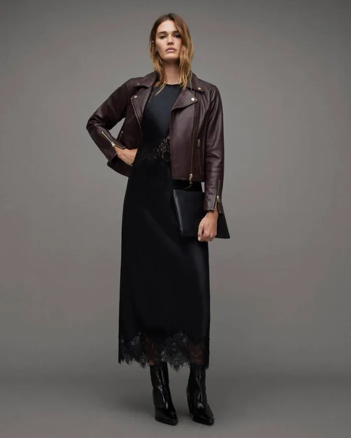 Neve Shrunken Slim Leather Biker Jacket Oxblood Red Women AllSaints Jackets and Coats Neve Shrunken Slim Leather Biker Jacket Oxblood Red Women AllSaints Jackets and Coats