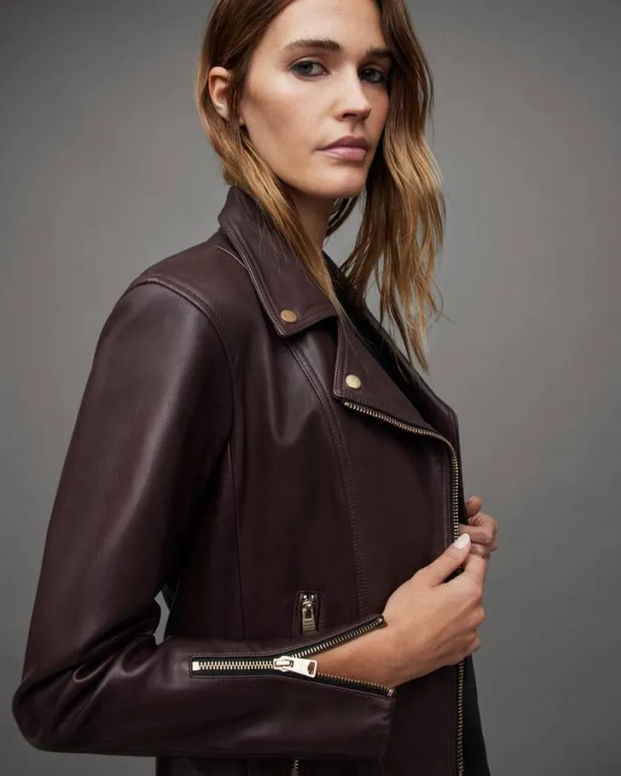 Neve Shrunken Slim Leather Biker Jacket Oxblood Red Women AllSaints Jackets and Coats Neve Shrunken Slim Leather Biker Jacket Oxblood Red Women AllSaints Jackets and Coats