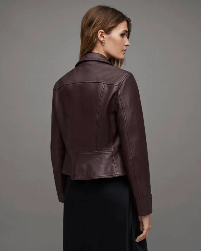Neve Shrunken Slim Leather Biker Jacket Oxblood Red Women AllSaints Jackets and Coats Neve Shrunken Slim Leather Biker Jacket Oxblood Red Women AllSaints Jackets and Coats