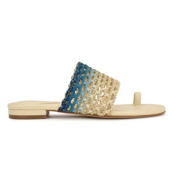 Nolah Flat Slide Sandals Cream Blue Ombre Women Nine West Low Heel