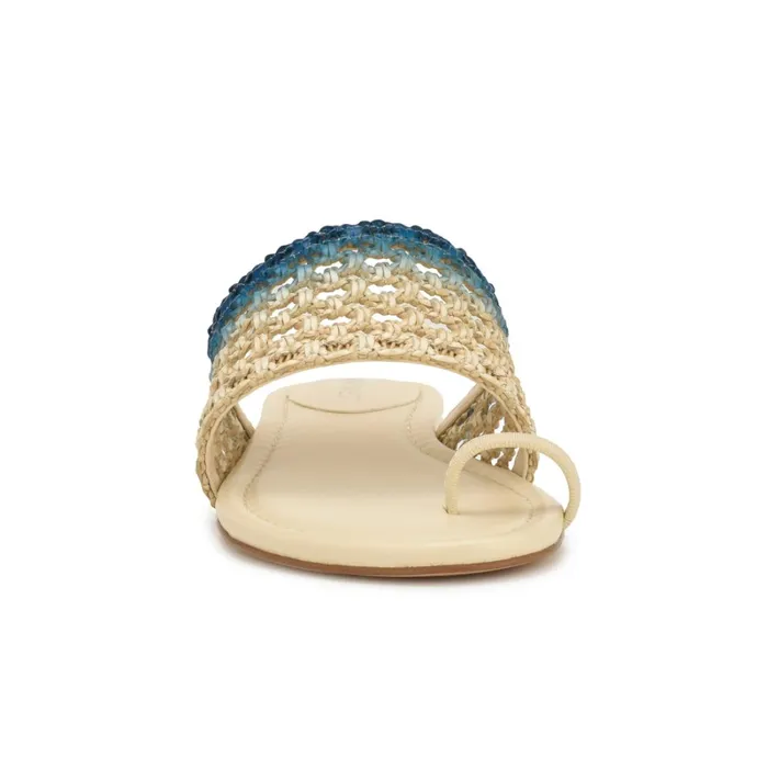 Nolah Flat Slide Sandals Cream Blue Ombre Women Nine West Low Heel Nolah Flat Slide Sandals Cream Blue Ombre Women Nine West Low Heel