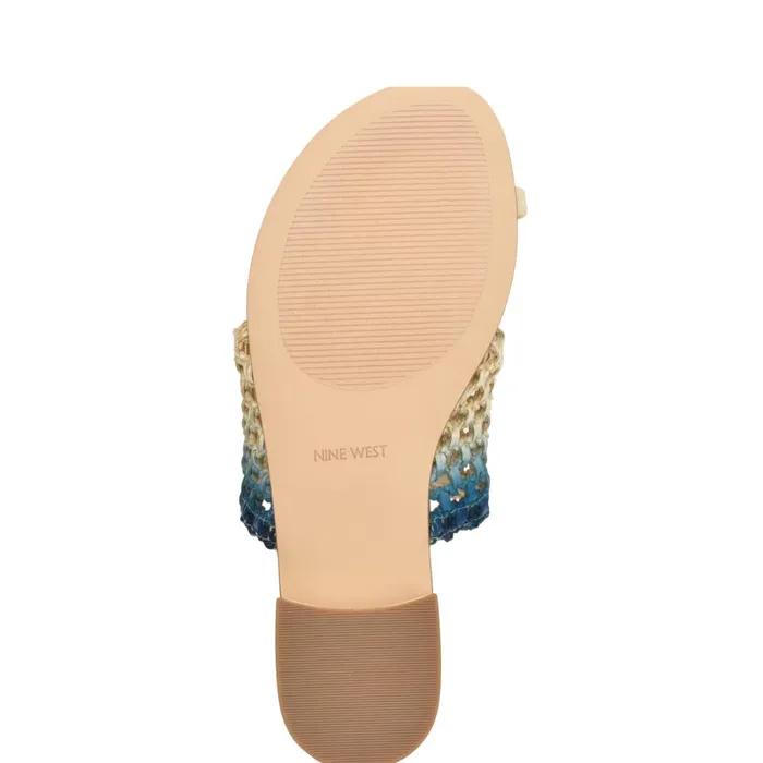 Nolah Flat Slide Sandals Cream Blue Ombre Women Nine West Low Heel Nolah Flat Slide Sandals Cream Blue Ombre Women Nine West Low Heel
