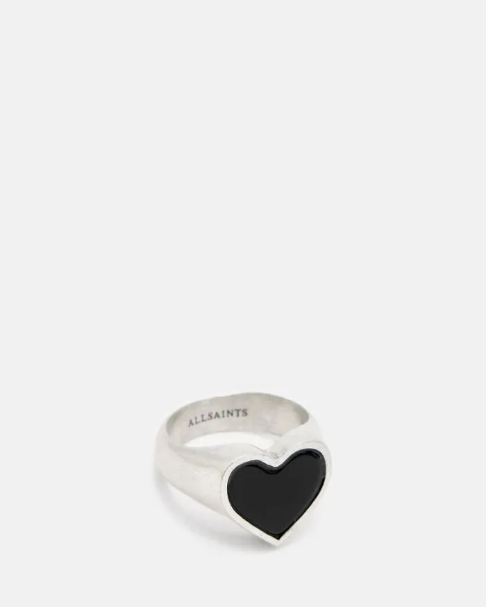 Obi Heart Onyx Stone Signet Ring Warm Slvrblk Onyx Men AllSaints Jewelry