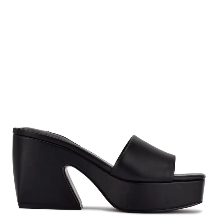 Oklee Platform Slide Sandals Black Women Nine West Casual