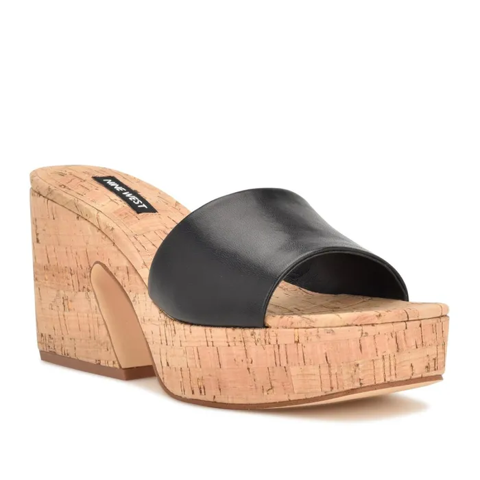 Oklee Platform Slide Sandals Black Women Nine West Casual