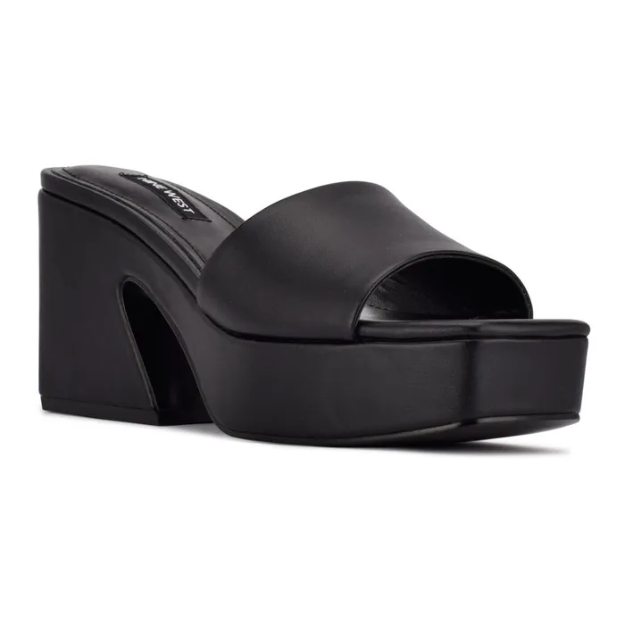 Oklee Platform Slide Sandals Black Women Nine West Casual