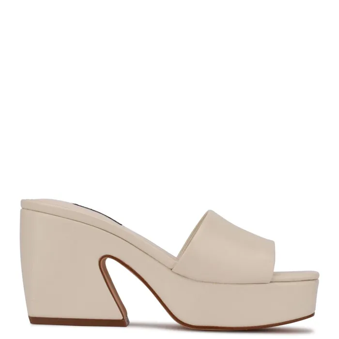 Oklee Platform Slide Sandals Chic Cream Women Nine West Wedges