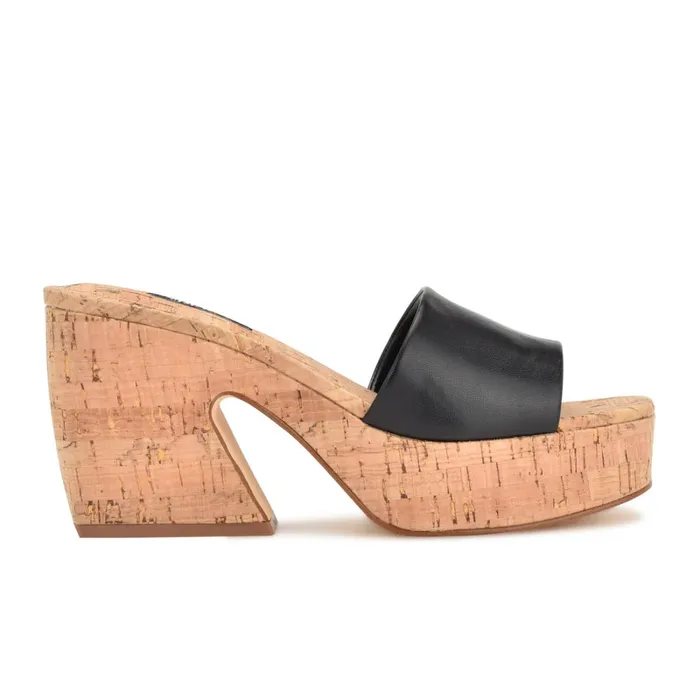 Oklee Platform Slide Sandals Jet Black Women Nine West Mid Heels