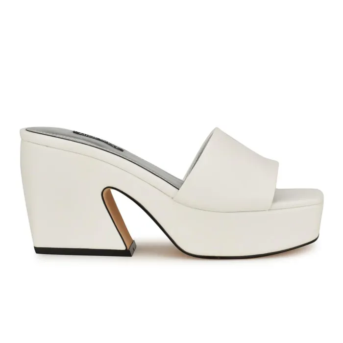 Oklee Platform Slide Sandals White Women Nine West Mid Heels