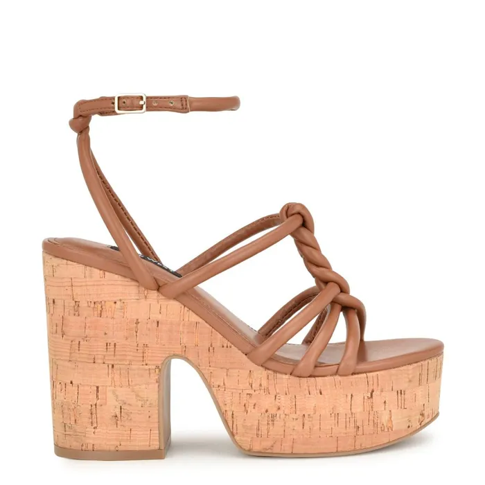 Olander Knotted Platform Sandals Dark Natural Women Nine West High Heels