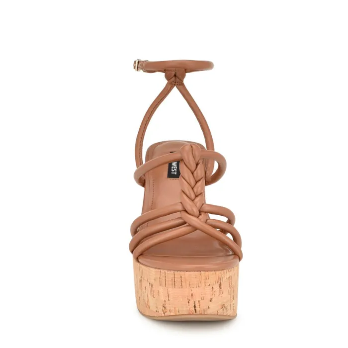 Olander Knotted Platform Sandals Dark Natural Women Nine West Wedges