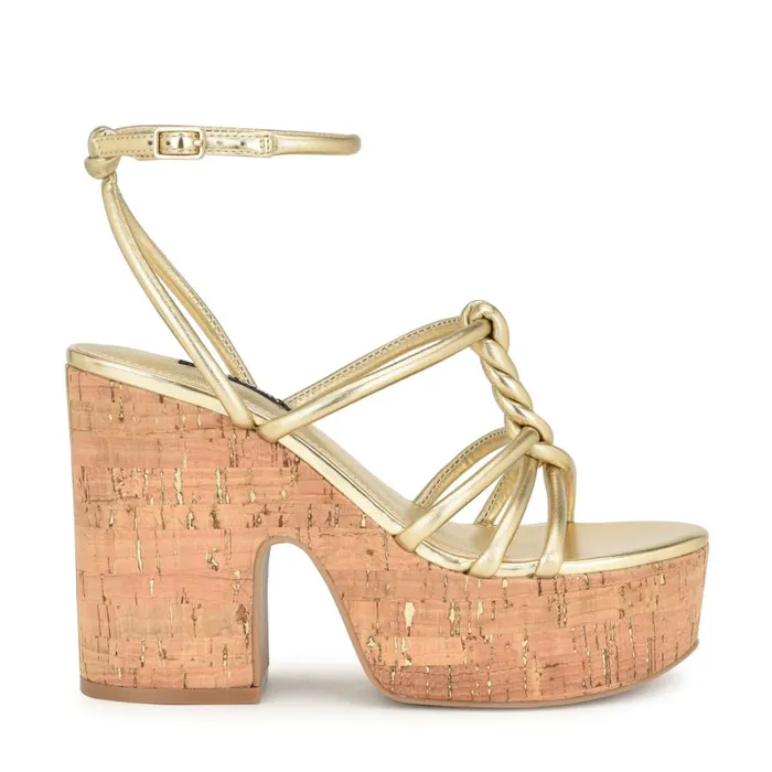 Olander Knotted Platform Sandals Platino Women Nine West Wedges