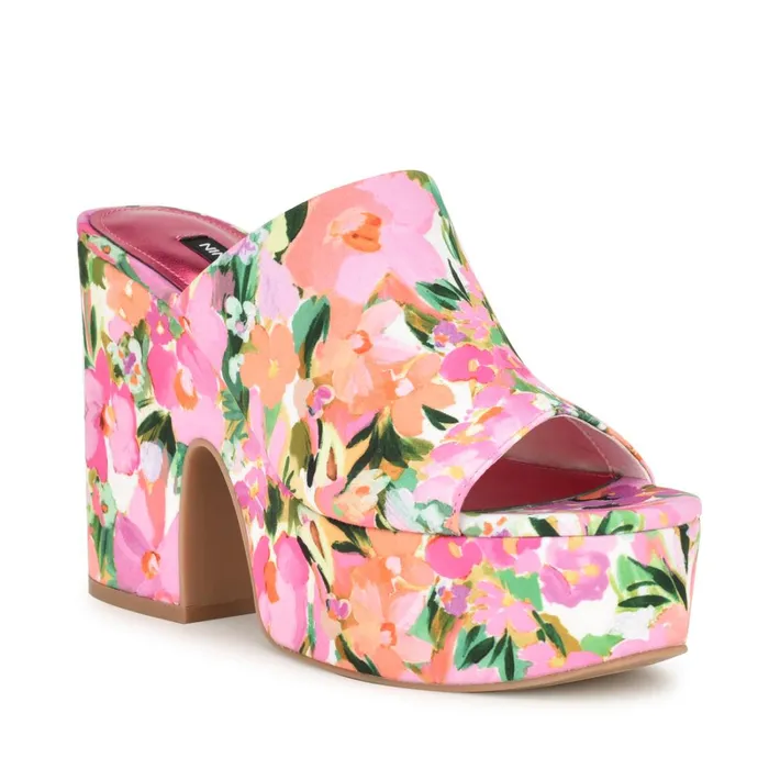 Olley Platform Slide Sandals Pink Floral Women Nine West Casual
