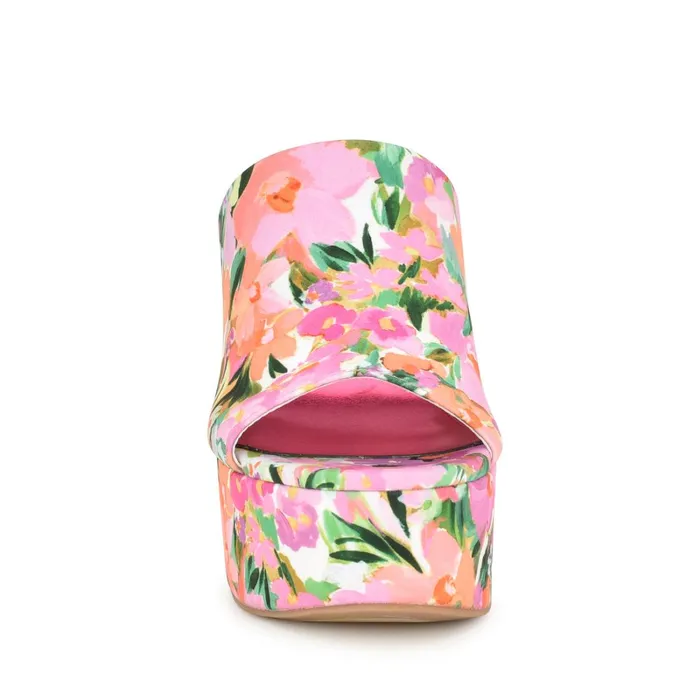 Olley Platform Slide Sandals Pink Floral Women Nine West Wedges Olley Platform Slide Sandals Pink Floral Women Nine West Wedges