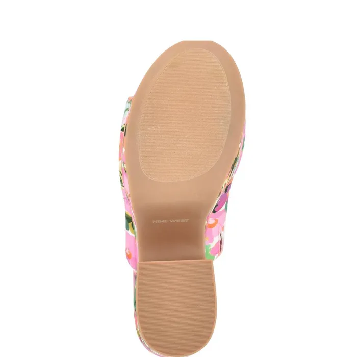 Olley Platform Slide Sandals Pink Floral Women Nine West Wedges Olley Platform Slide Sandals Pink Floral Women Nine West Wedges