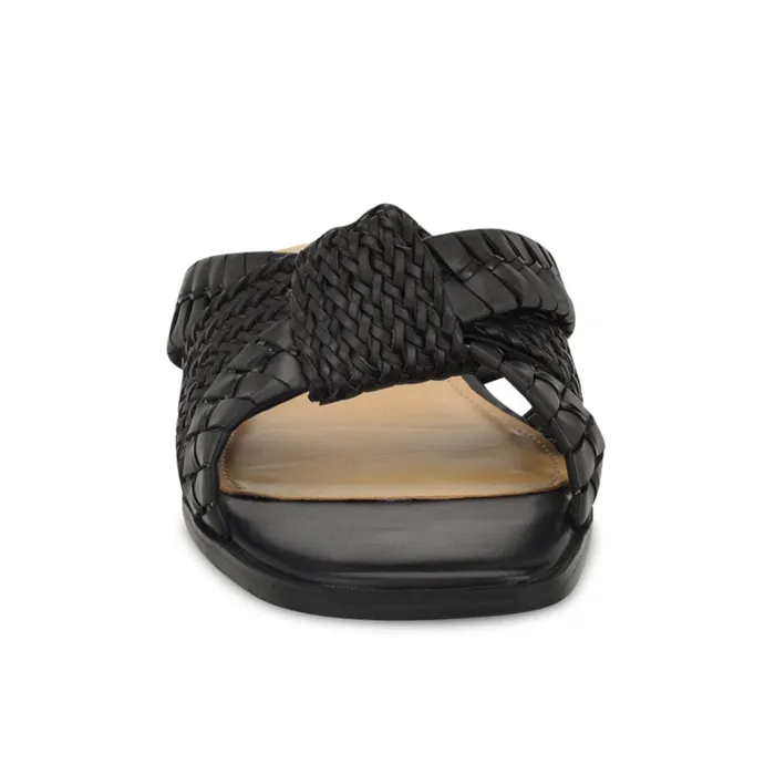 Olson Knotted Flat Slide Sandals Black Women Nine West Flats